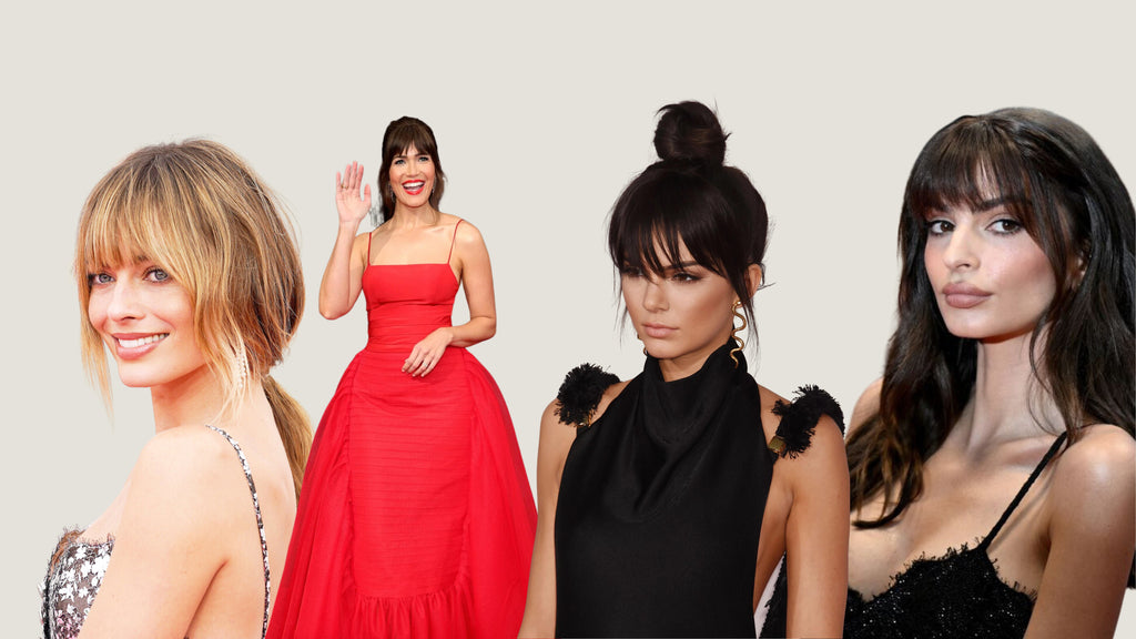 Margot Robbie, Mandy Moore, Kendall Jenner and Emily Ratajkowski with bangs hairstyle on red carpet