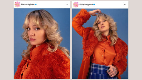 Instagram images of author and influencer Florence Given rocking a 70s shag cut