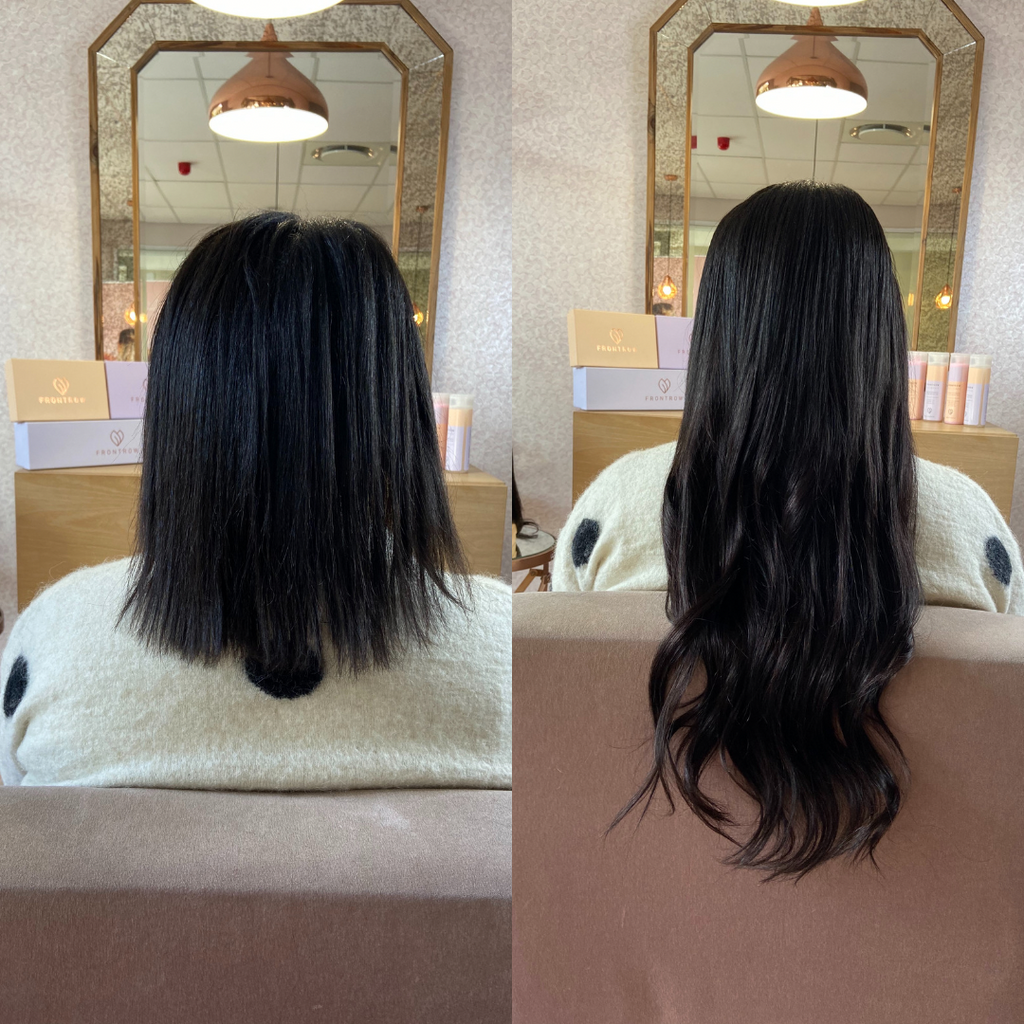 Before and after Frontrow 220g clip-in extensions