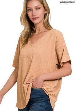 Bree V-Neck Airflow Top- Sandstone