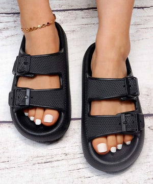 Double Buckle Slip-On Sandal (Black)