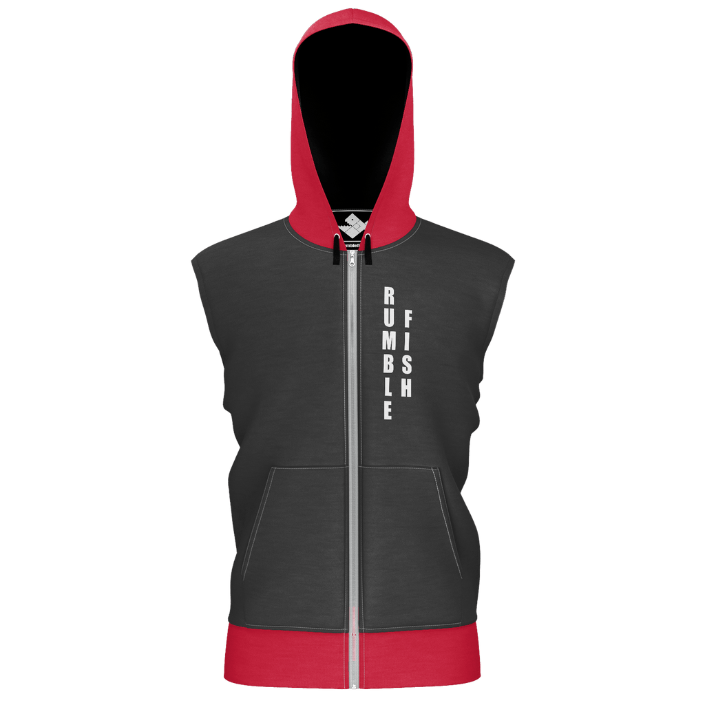 red and black sleeveless hoodie