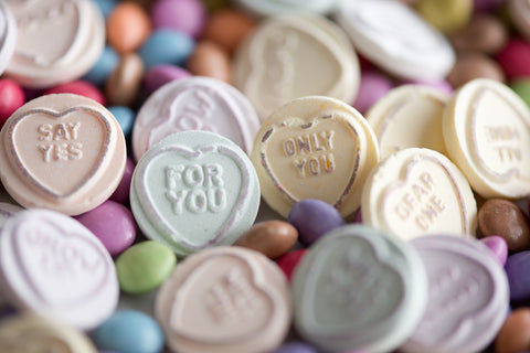 Pile of old fashioned candy hearts