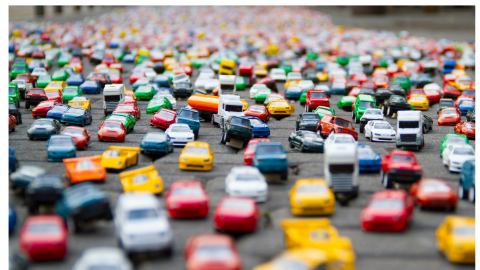 traffic jam of toy cars