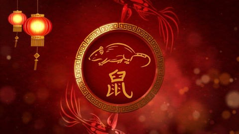 gold rat and Chinese symbol for rat