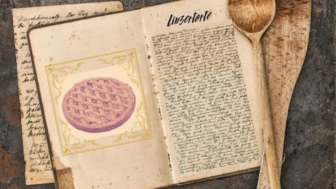 old book with pretend linzertorte recipe