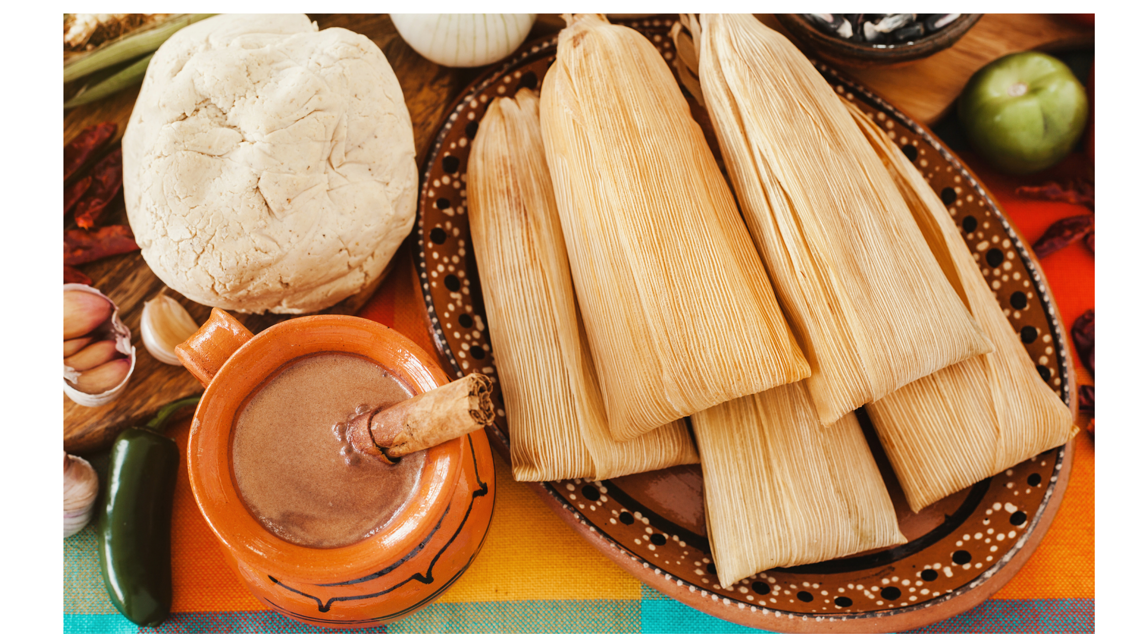 Tamales, Mexican hot chocolate, sugar cookies