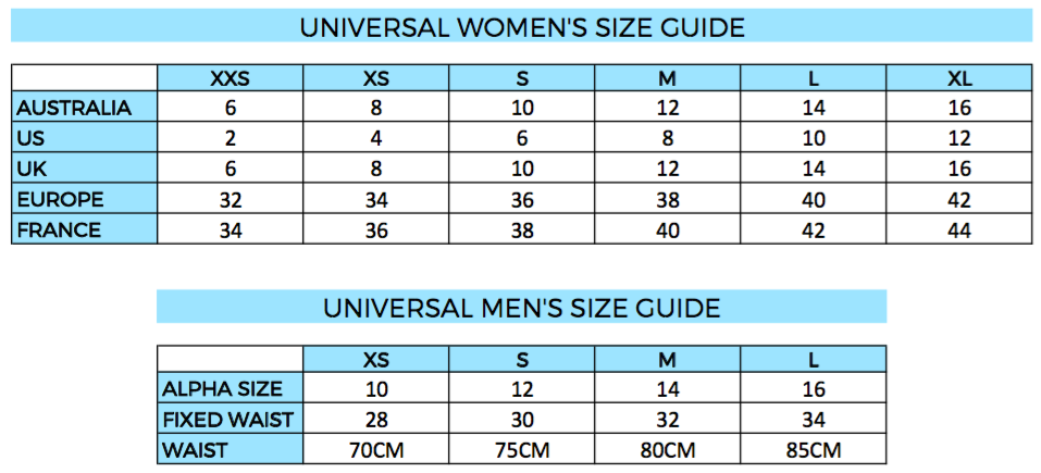 Universal Size Chart