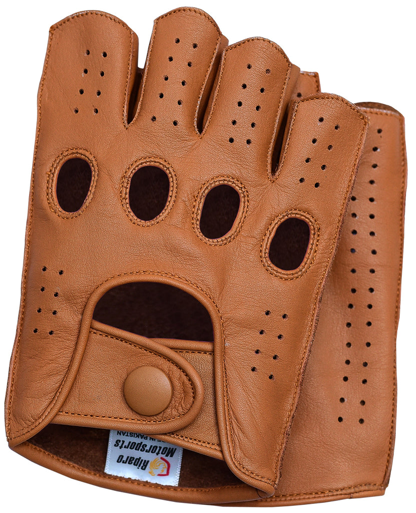 brown leather fingerless gloves