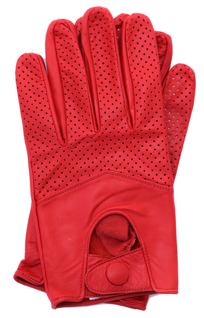 red leather driving gloves