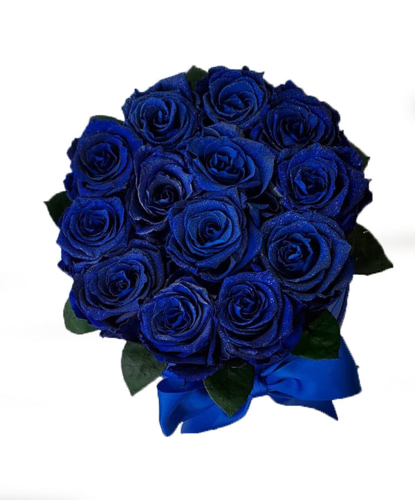 Blue Glitter Roses - White Box  Blue rose bouquet, Glitter roses, Glitter  flowers