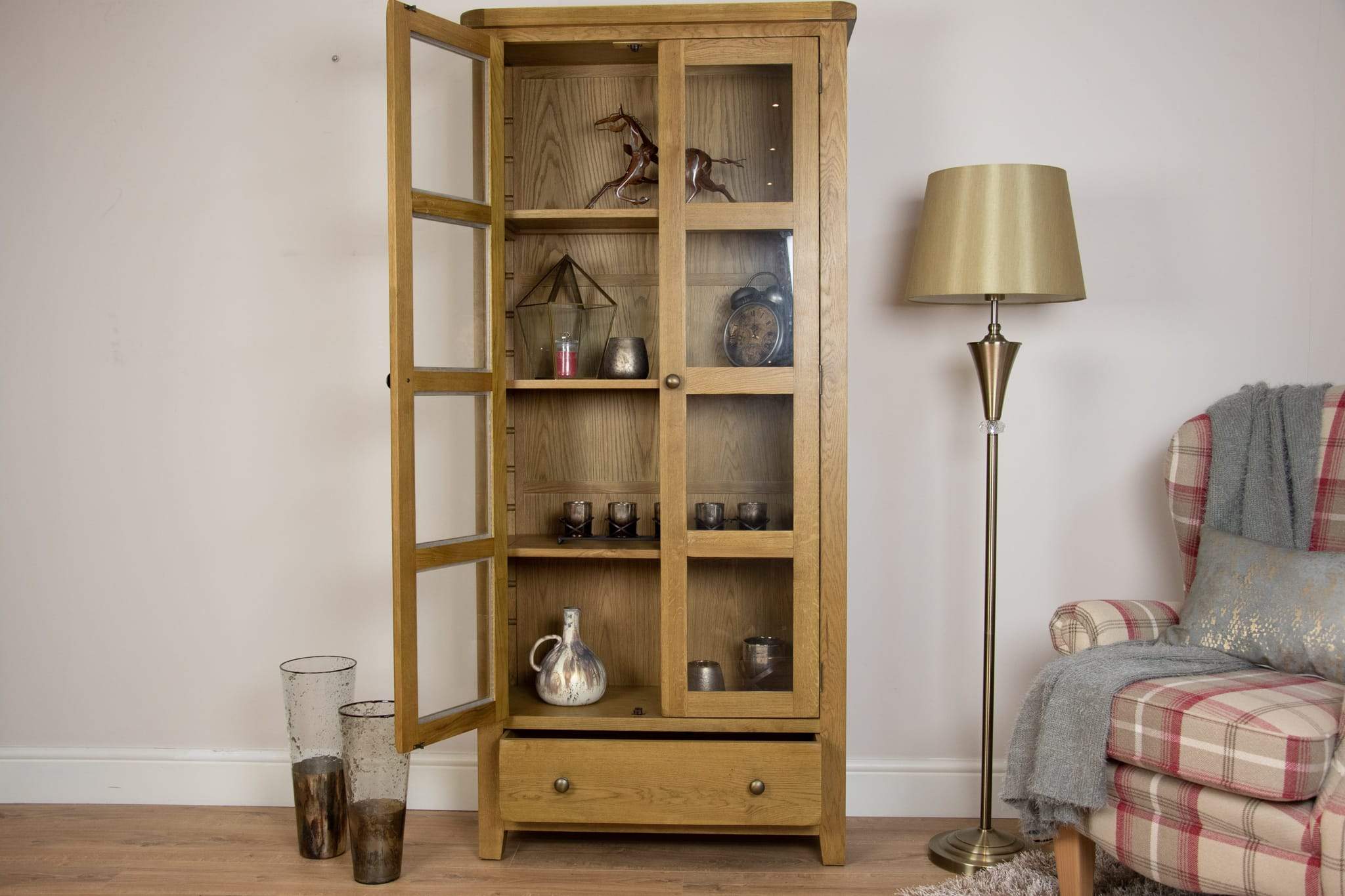 Oakwood Living Country Oak Glazed Display Cabinet Furniture For The Home