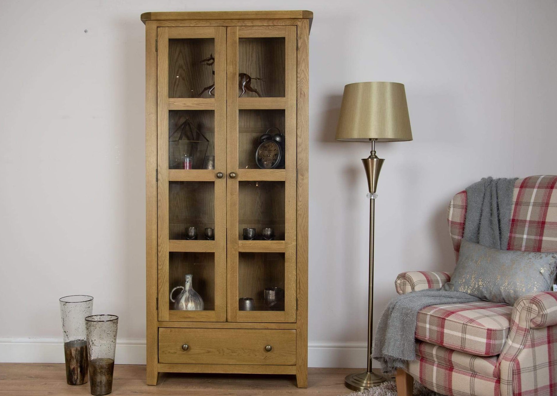 Oakwood Living Country Oak Glazed Display Cabinet Furniture For The Home