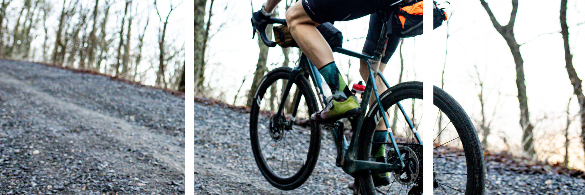 Austin Sullivan riding on gravel road.