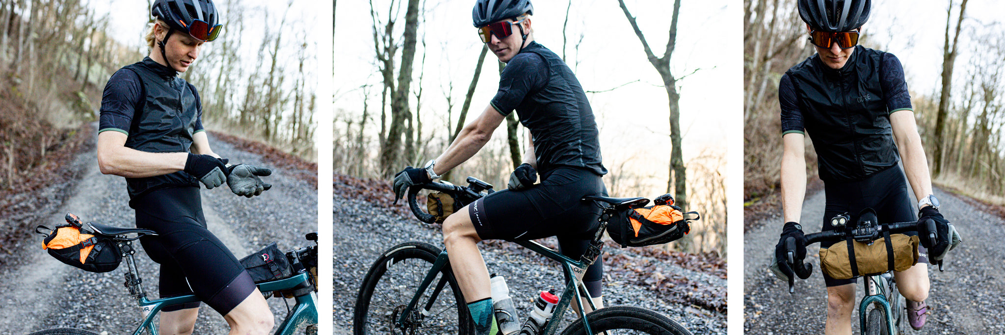 Austin Sullivan riding on gravel road.