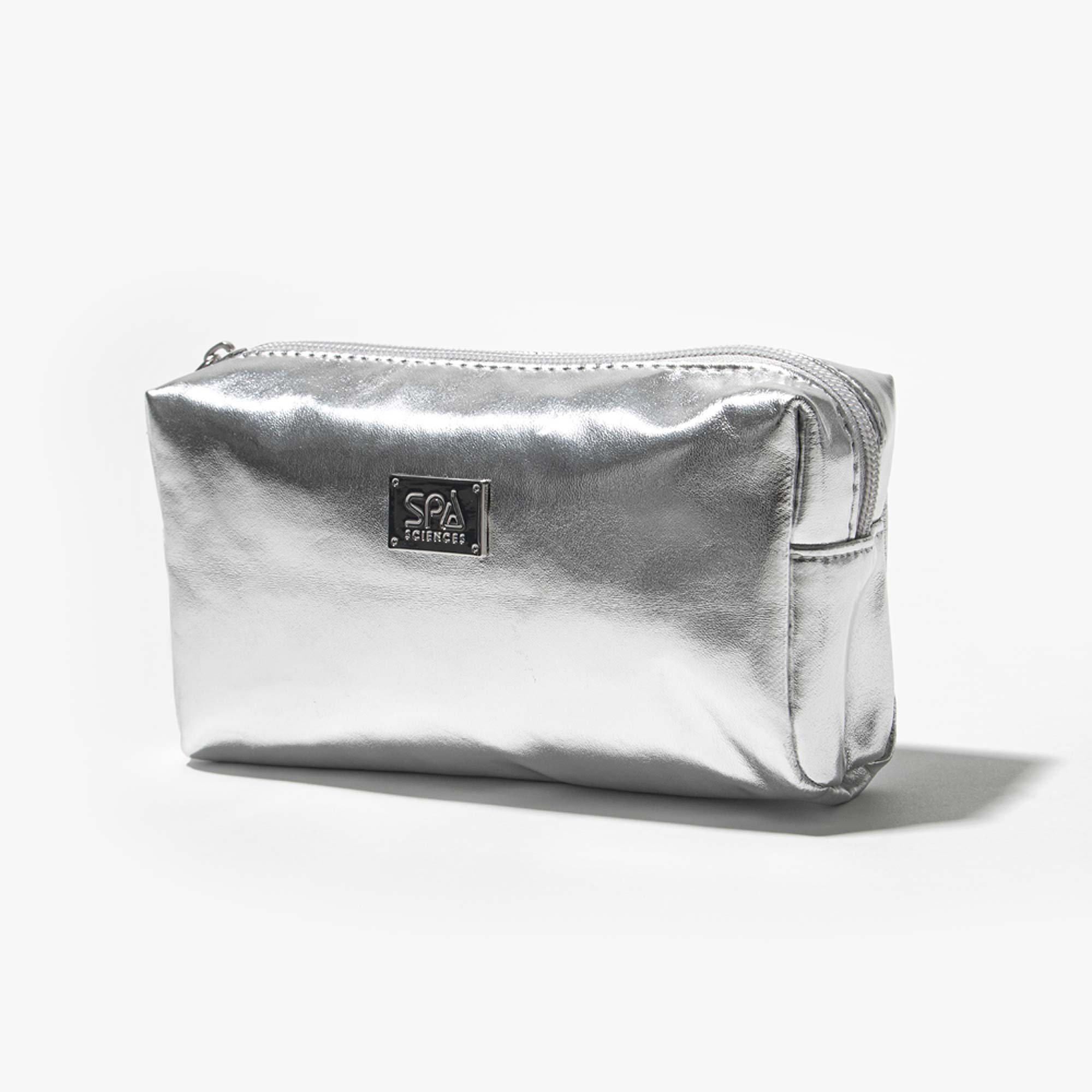 Limited+Edition+Spa+Sciences+Silver+Makeup+Bag+on+a+white+background.