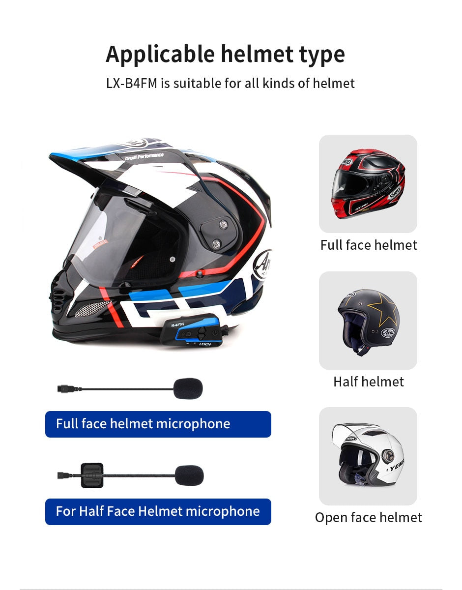 2 Piece Set Lexin Lx B4fm 4 Way Bluetooth Fm Radio Intercom Helmet Headsets Regular Price 0 00 229 99 Sale In Stock Lexin Lx B4fm 4 Way Helmet Headset 2 Piecesuniversal Fit Works With Any Helmet Product Features Universal Pairing