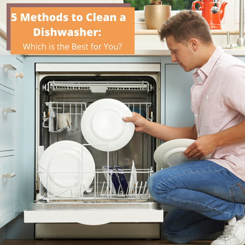 Picture of a man unloading a dishwasher full of clean plates with the caption that reads the title