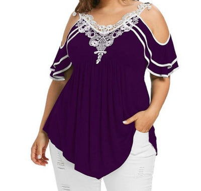 plus size top shirt lace purple