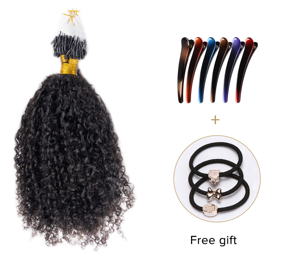 Light Yaki Micro Links Beads Human Hair Extensions 1 Gram per Strand 100%  Human Hair Afro Kinky Curly Micro Loop Ring Hair Extensions 