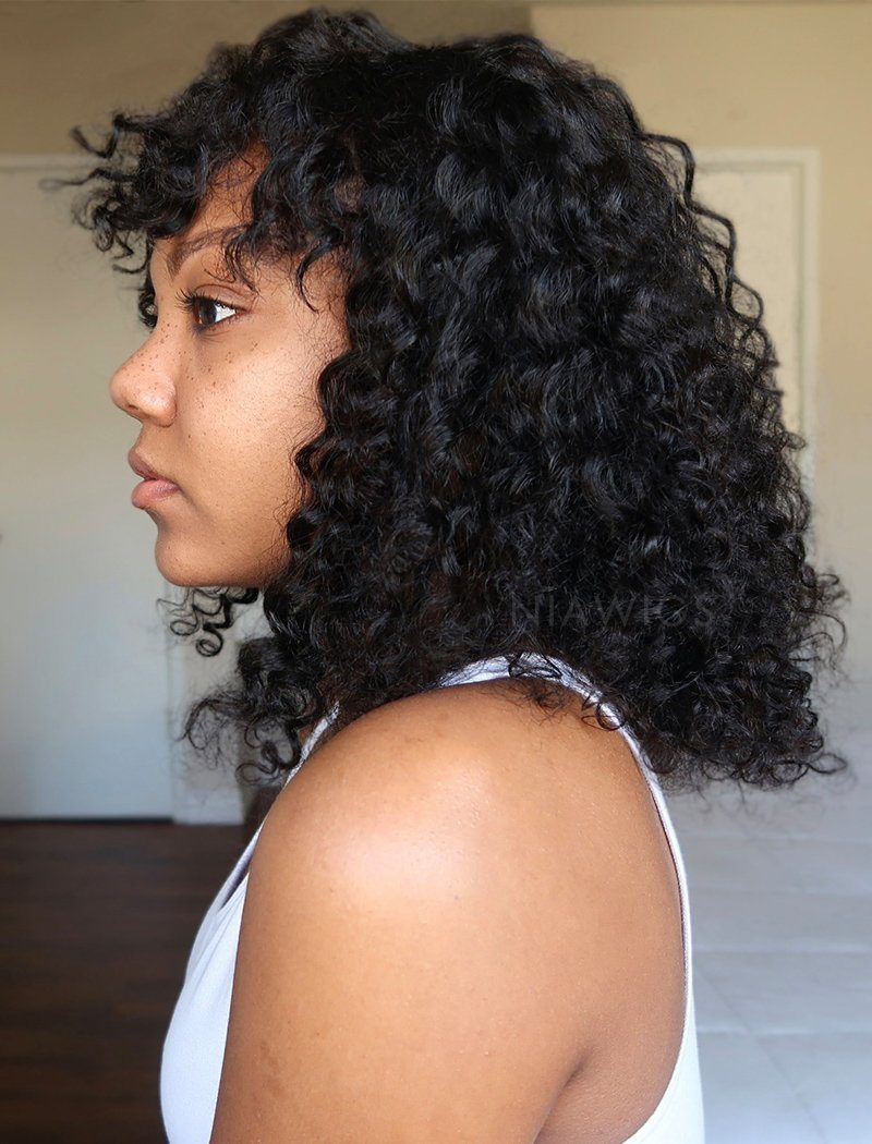 Scalp Top Wig Curly Human Hair Wigs With Bangs Machine Made – NiaWigs