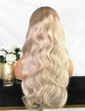 Sabina Virgin Hair 22 Inches Glueless Full Stretchable Wig Black Roots&Platinum Blonde