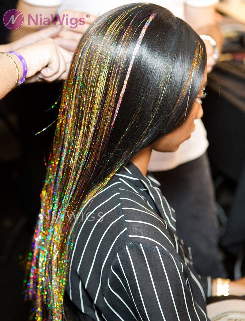 Sparkling Glitter Silk Hair Tinsel (6 Colors 48 Inch Strand –