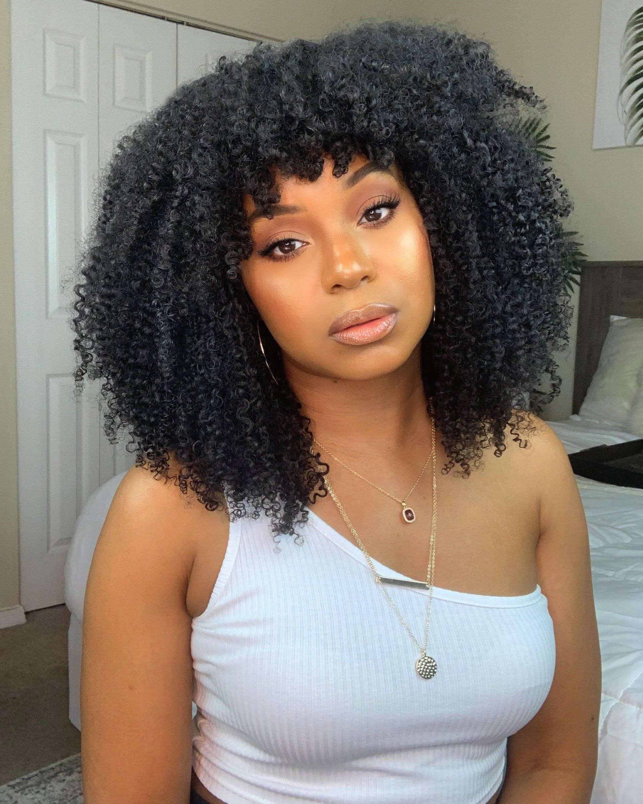 Afro Kinky Curly Human Hair Wigs With Bangs Niawigs