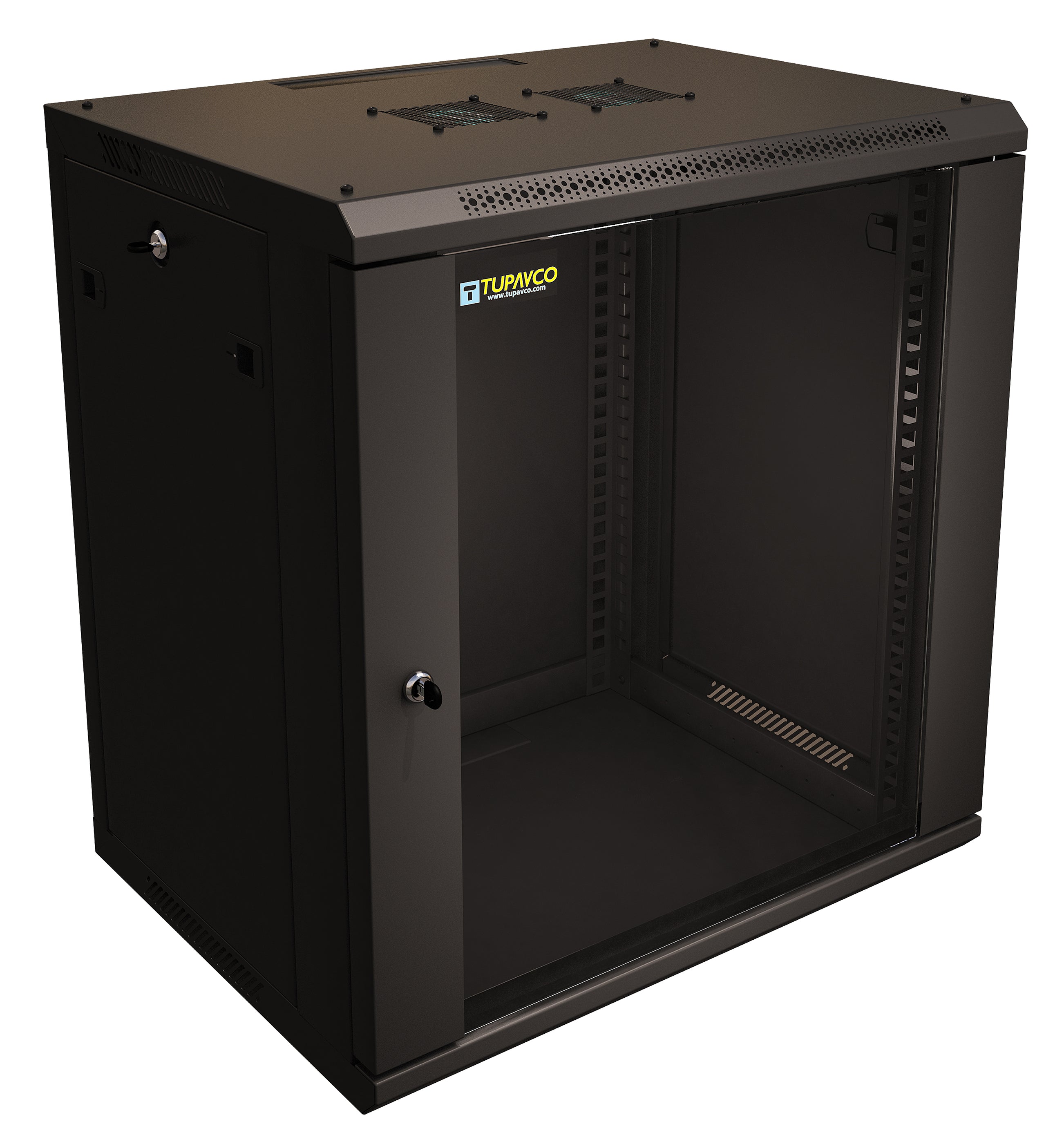 12U Server Rack Cabinet 19" with Vent Fans and Lockable Glass Door