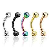 MoBody 5 Pieces CZ Jeweled Curved Eyebrow Ring Barbells Set Surgical Steel Belly Piercing Jewelry 16G - MoBodyJewelry.com