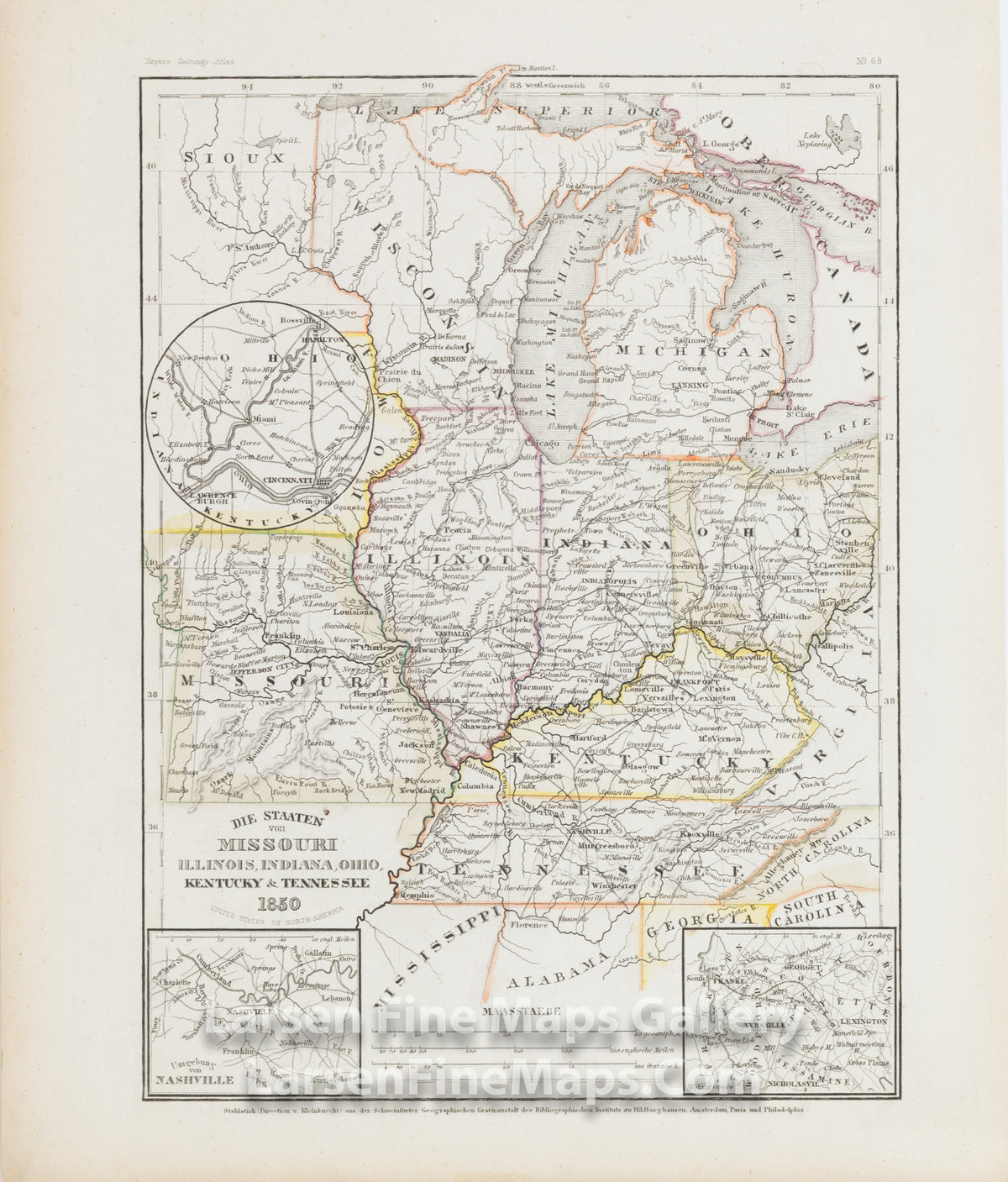 Die staaten von Arkansas, Mississippi, Louisiana & Alabama 1850 - Old map  by MEYER