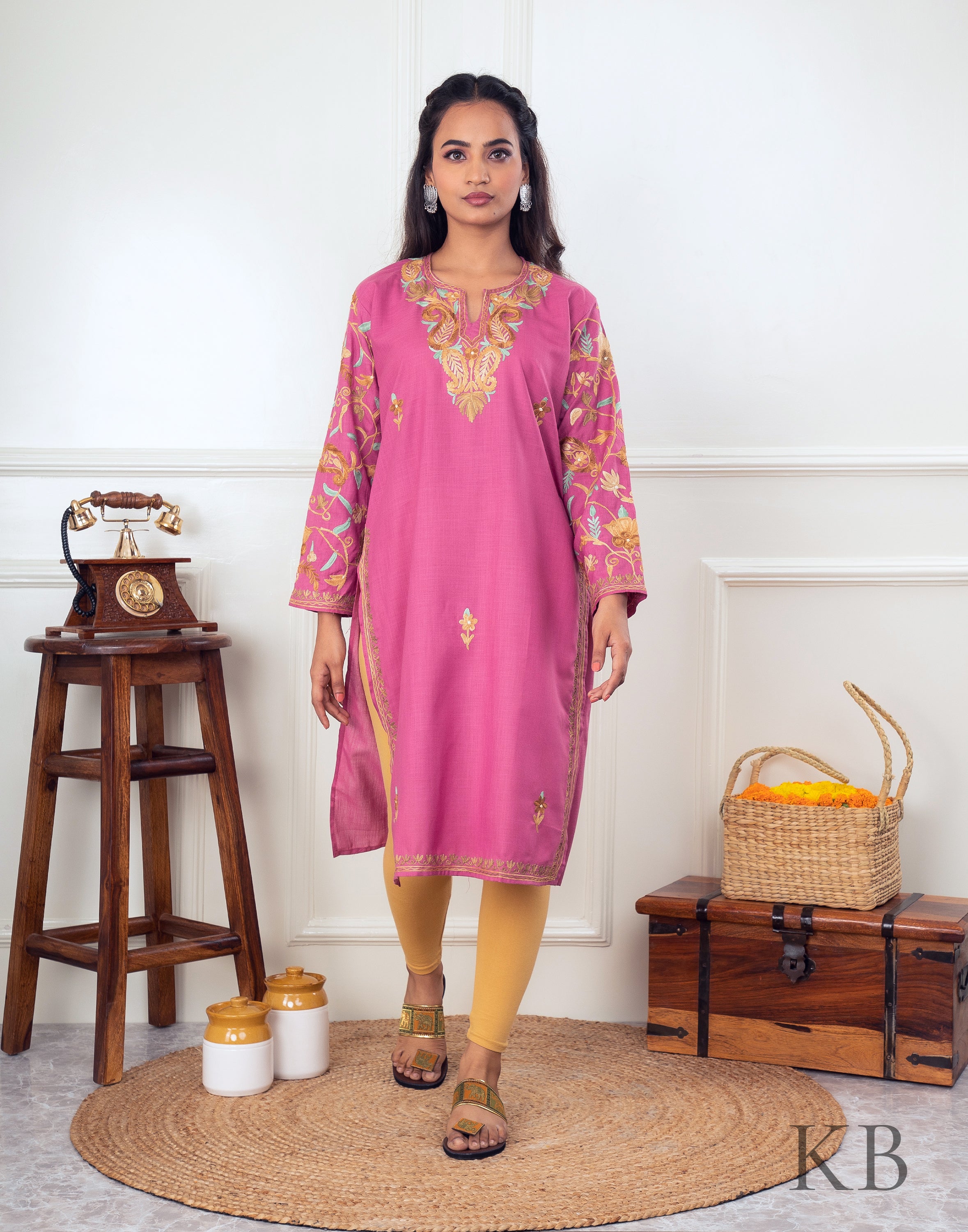 Buy Coral Pink Silk Kurti Palazzo Set With Gotta Work