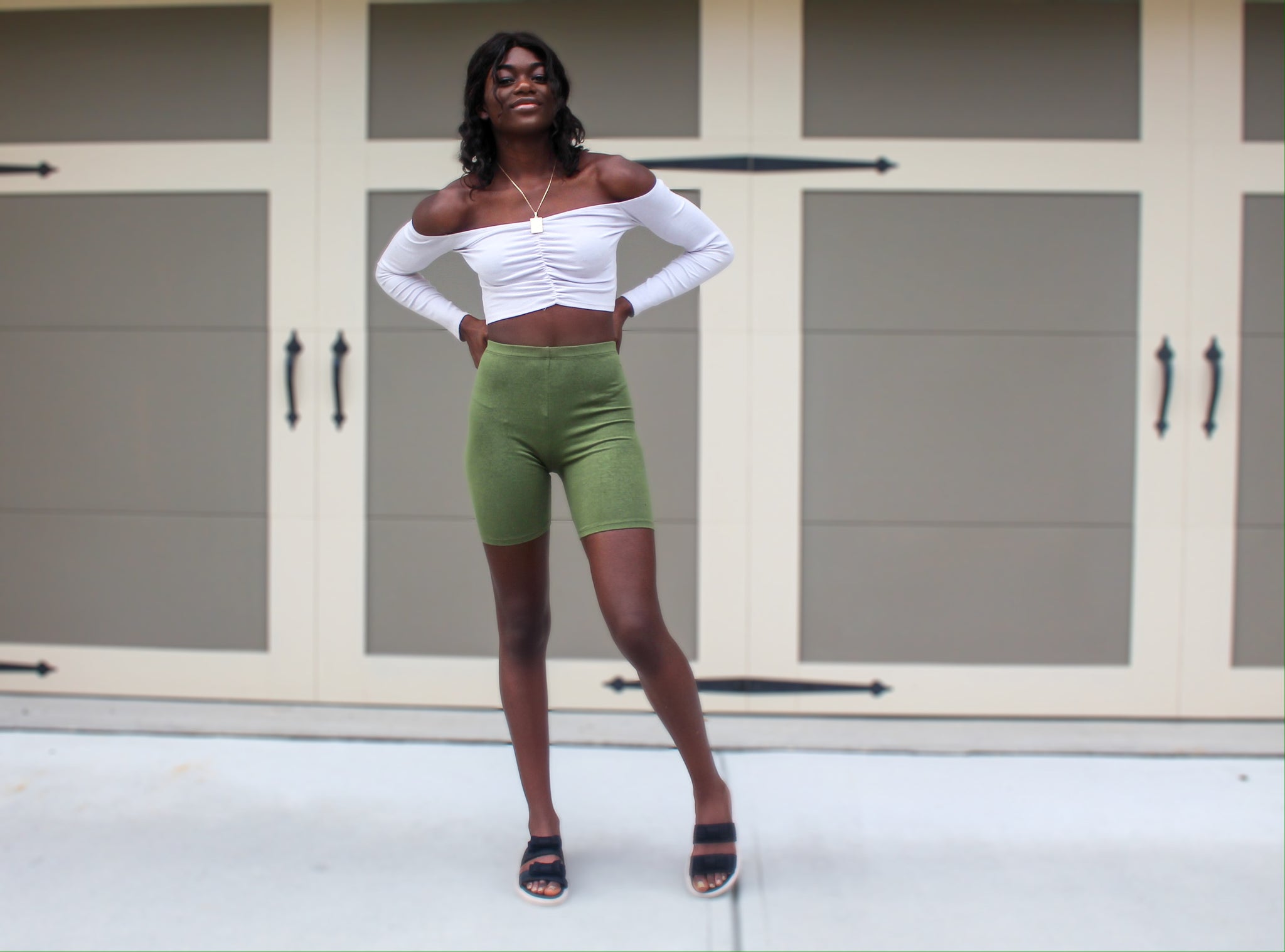 olive green biker shorts