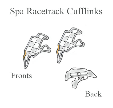 Original designs for Spa racetrack inspired solid silver cufflink commission