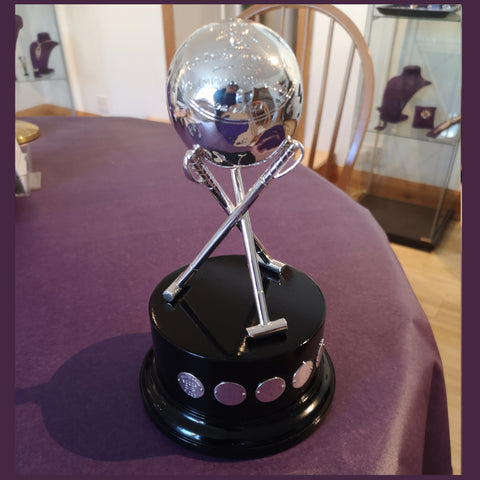 finished solid silver repurposed polo ball trophy