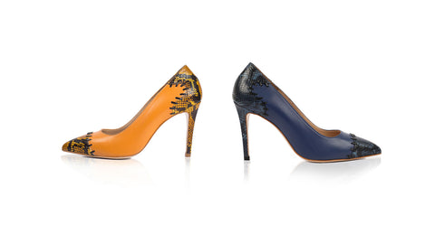 Dina Pumps in Yellow and blue nappa and snake in standard and wide fit from size 38 to 45