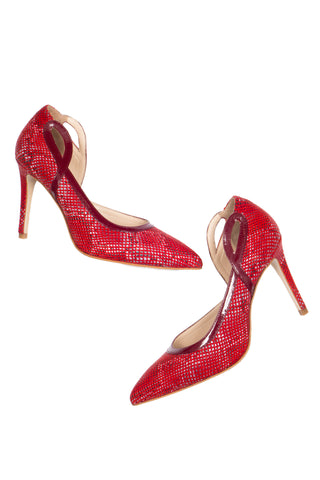 Mori textured red pump, available in size 38 to 45 in standard and wide fit