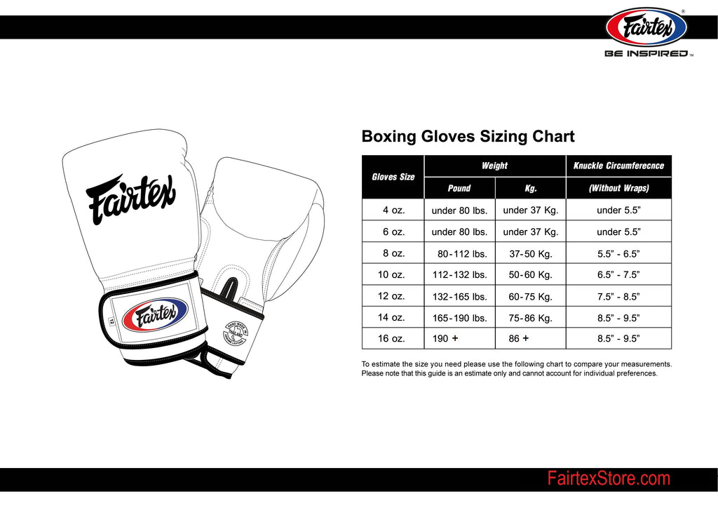 Fairtex Muay Thai Boxing Size Chart