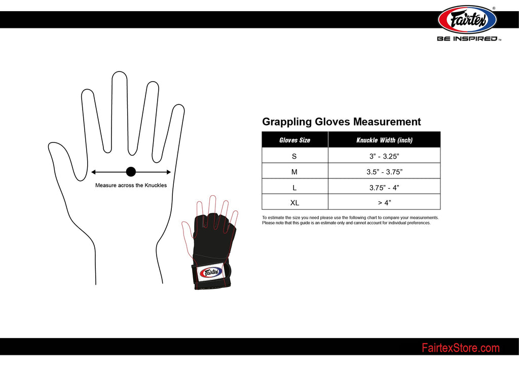Größentabelle für Fairtex MMA Grappling-Handschuhe