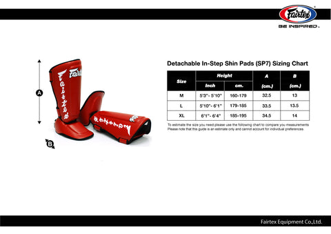 SP7 Fairtex shin guard size chart fairtexstore.com