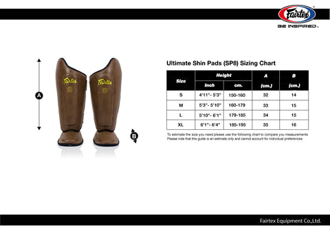 SP8 Fairtex shin guard size chart fairtexstore.com