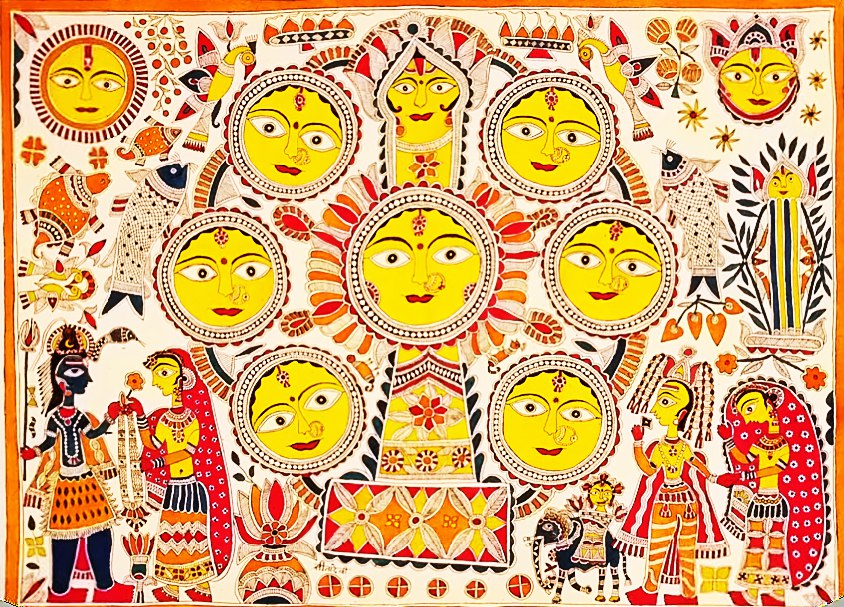 Madhubani Kohbar Pintura hecha por Padma Shri Sita devi