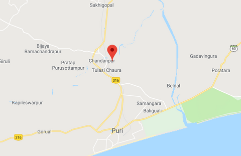 ओडिशा में मानचित्र पर रघुराजपुर स्थान