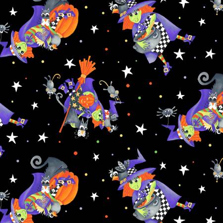 Boo! - Black Tossed Ghosts Glow in the Dark Fabric