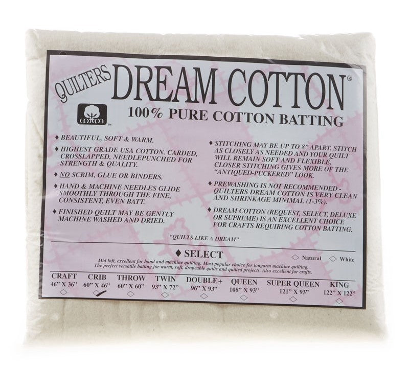 N4DPK Dream Cotton Natural Select Batting (Package, Double 93 in x 96 in)  shipping included*