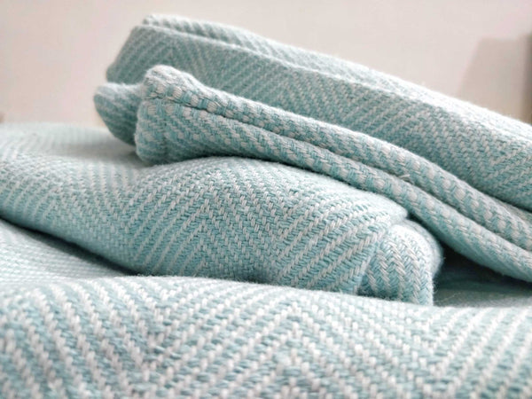 Aqua Blue Khes Khadi Cotton by Cotton Rack with pointed twill weave.