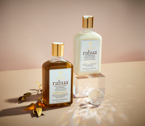 Rahua voluminous hair care shampoo and conditioner with crystal ball and block  