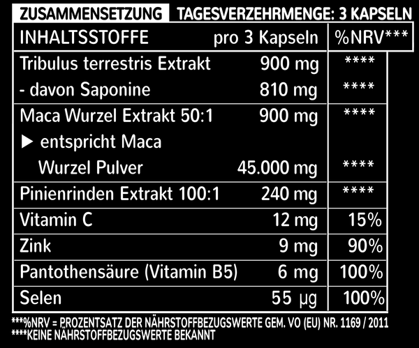 Tostoron Tribulus terrestris + Mega Maca: Mit Tribulus Extrakt, Maca Extrakt 50:1 hoch konzentriert. Plus Pinienrinden Extrakt, Vitamin C, Vitamin B5, Selen, Zink (aus Zink-Bisglycinat). Zink trägt zur Erhaltung eines normalen Testosteronspiegels im Blut bei! Hol dir jetzt den TOSTORON HAMMER direkt nach Hause! Greif zu!