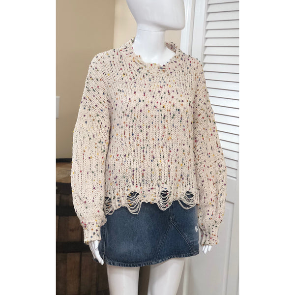 Confetti knitted Sweater with Distressed Hem Details