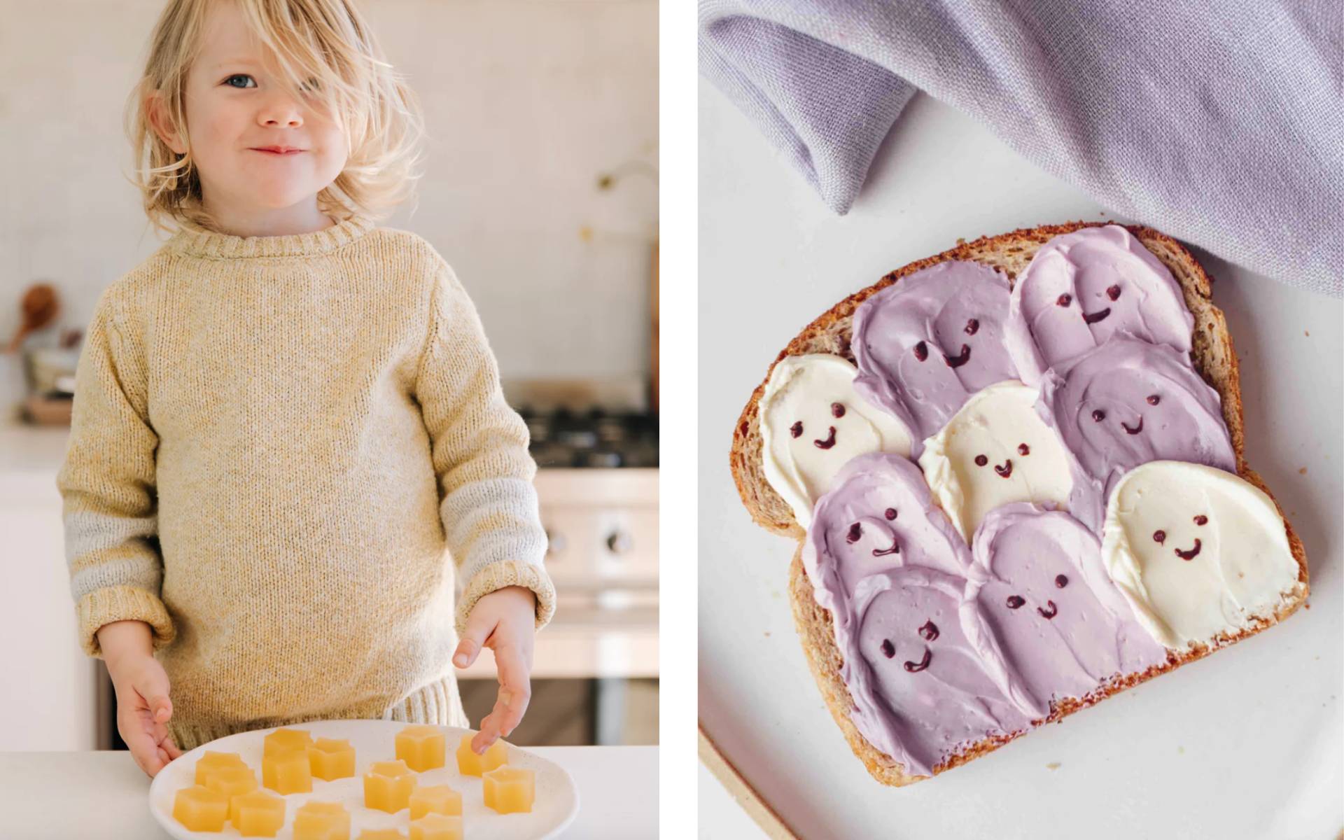 Kid with Veggie Hero Gummies & Captain Calm Bread 